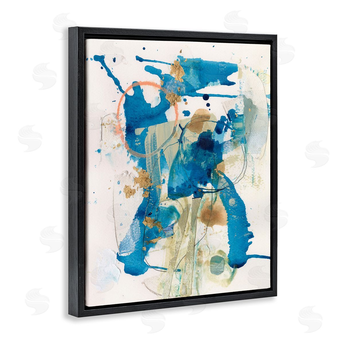 Blue Chaotic Splash Black Floating Frame Canvas Wall Art, Home Decor by Allison Ford
