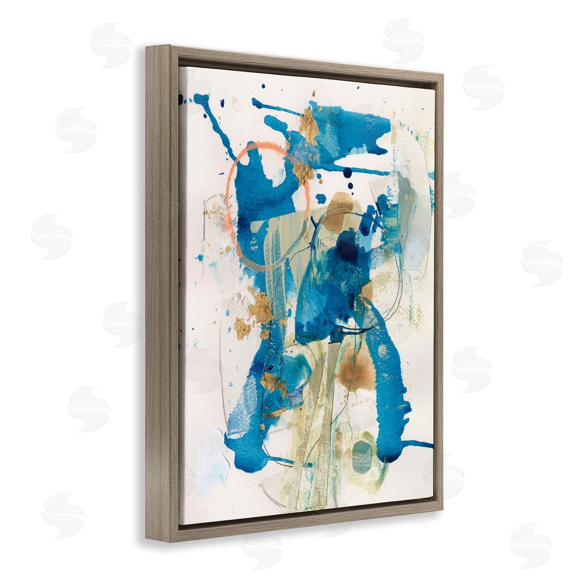 Blue Chaotic Splash Brown Floating Frame Canvas Wall Art, Home Decor by Allison Ford