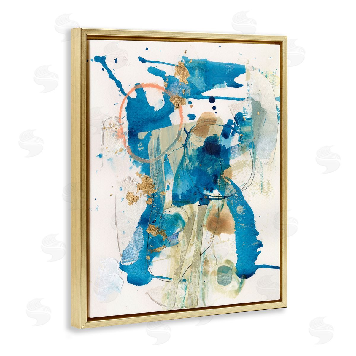 Blue Chaotic Splash Gold Floating Frame Canvas Wall Art, Home Decor by Allison Ford