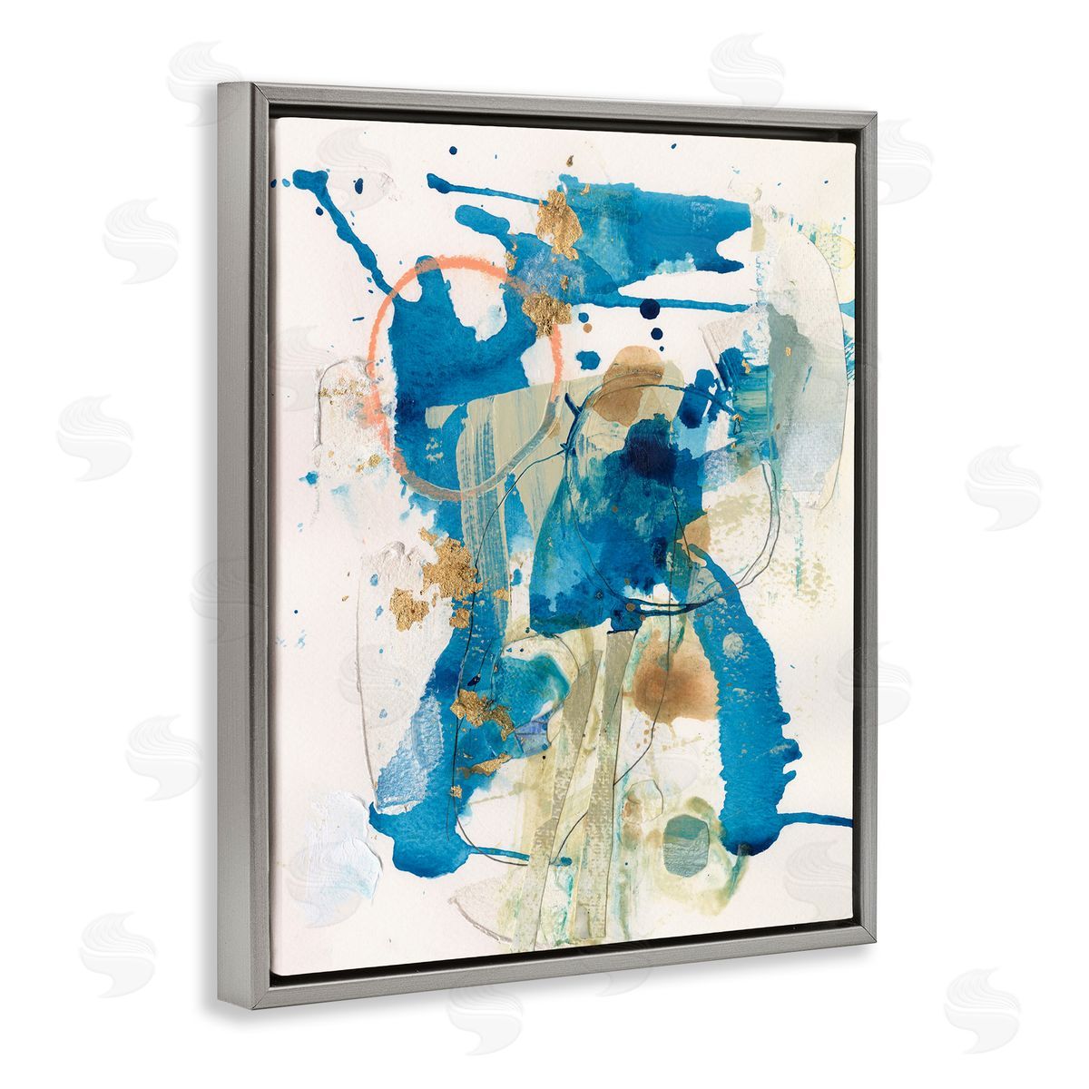 Blue Chaotic Splash Grey Floating Frame Canvas Wall Art, Home Decor by Allison Ford