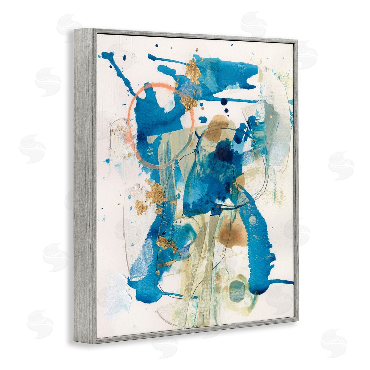 Blue Chaotic Splash Grey Frame Print Wall Art, Home Decor by Allison Ford