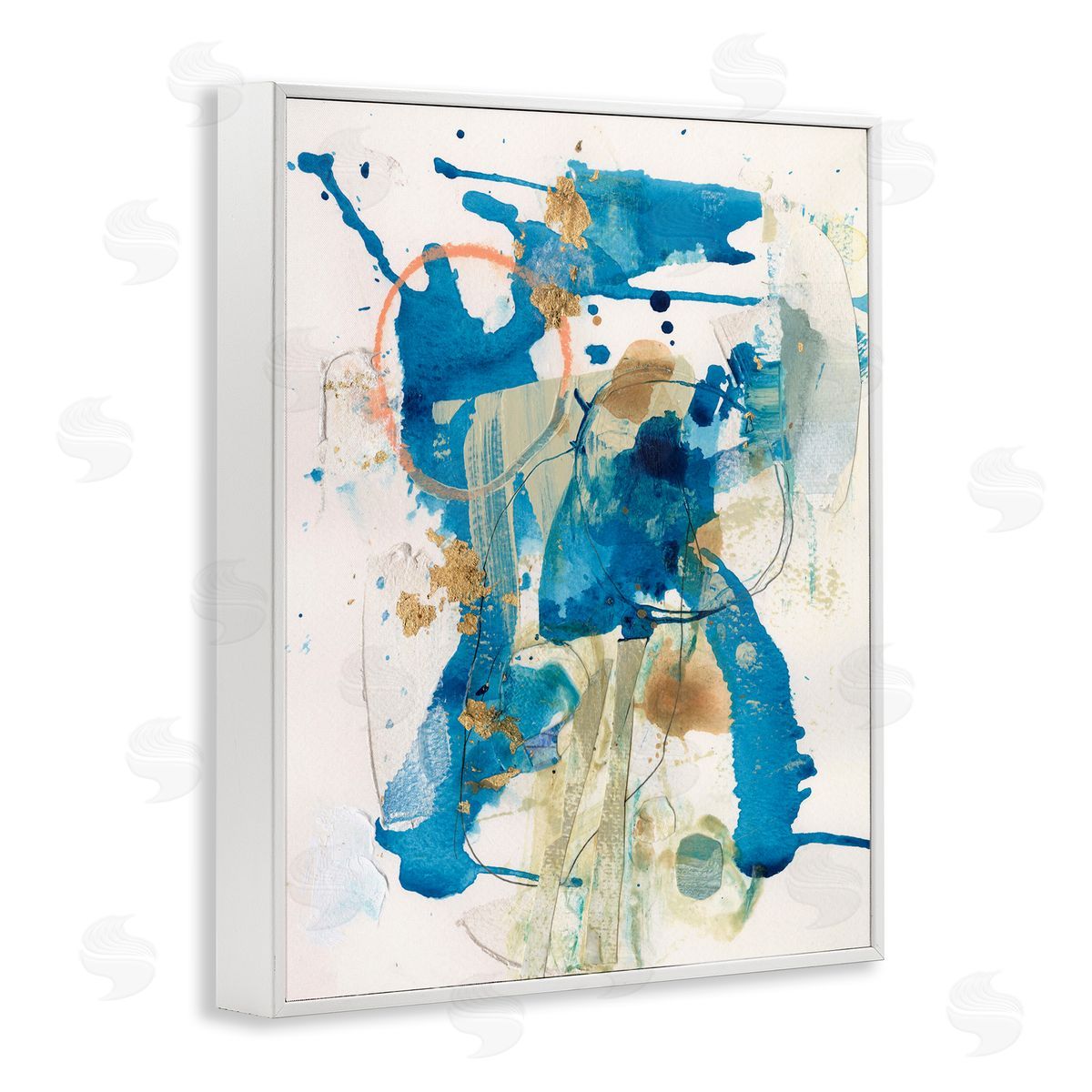 Blue Chaotic Splash White Frame Print Wall Art, Home Decor by Allison Ford
