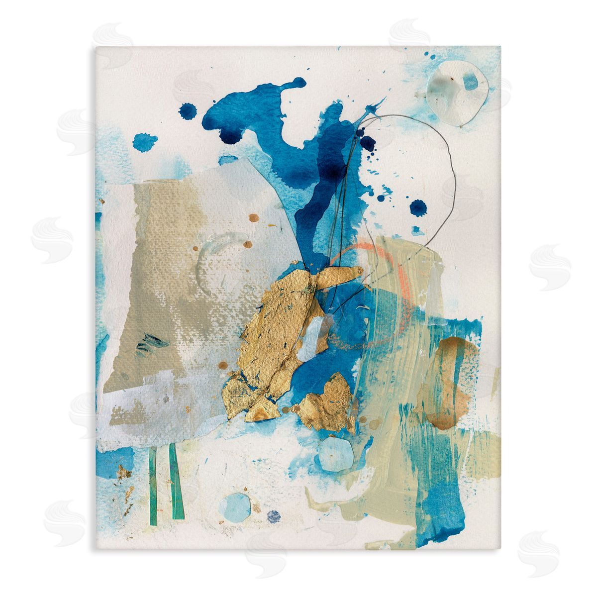 Blue and Gold Splash Abstract Canvas Wall Art, Home Decor by Allison Ford