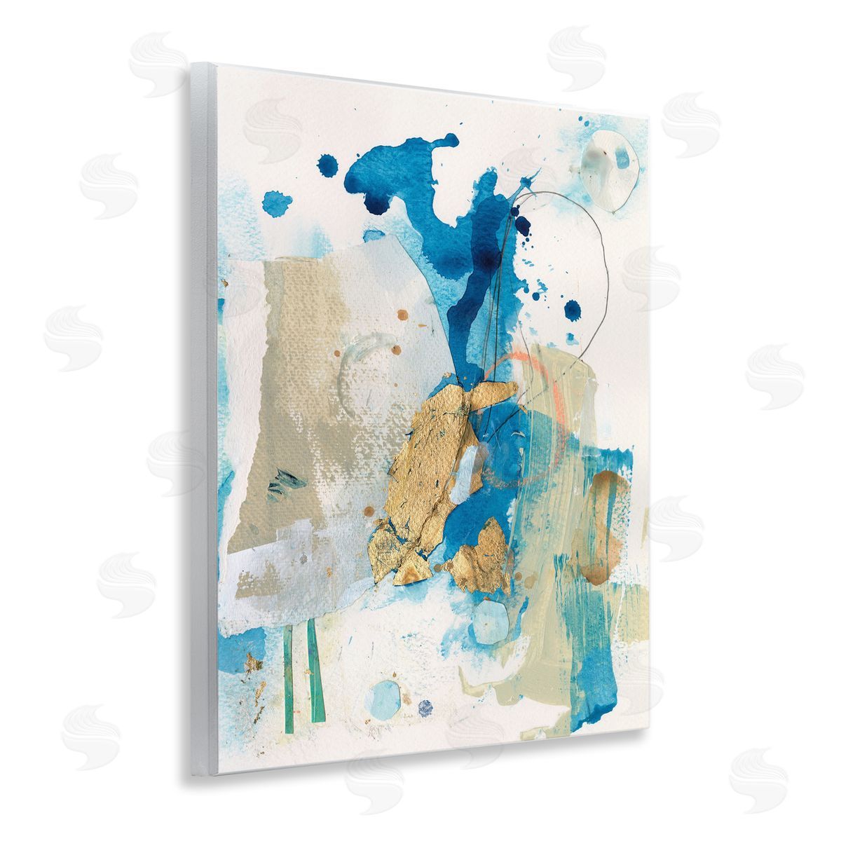 Blue and Gold Splash Abstract Wood Plaque Wall Art, Home Decor by Allison Ford