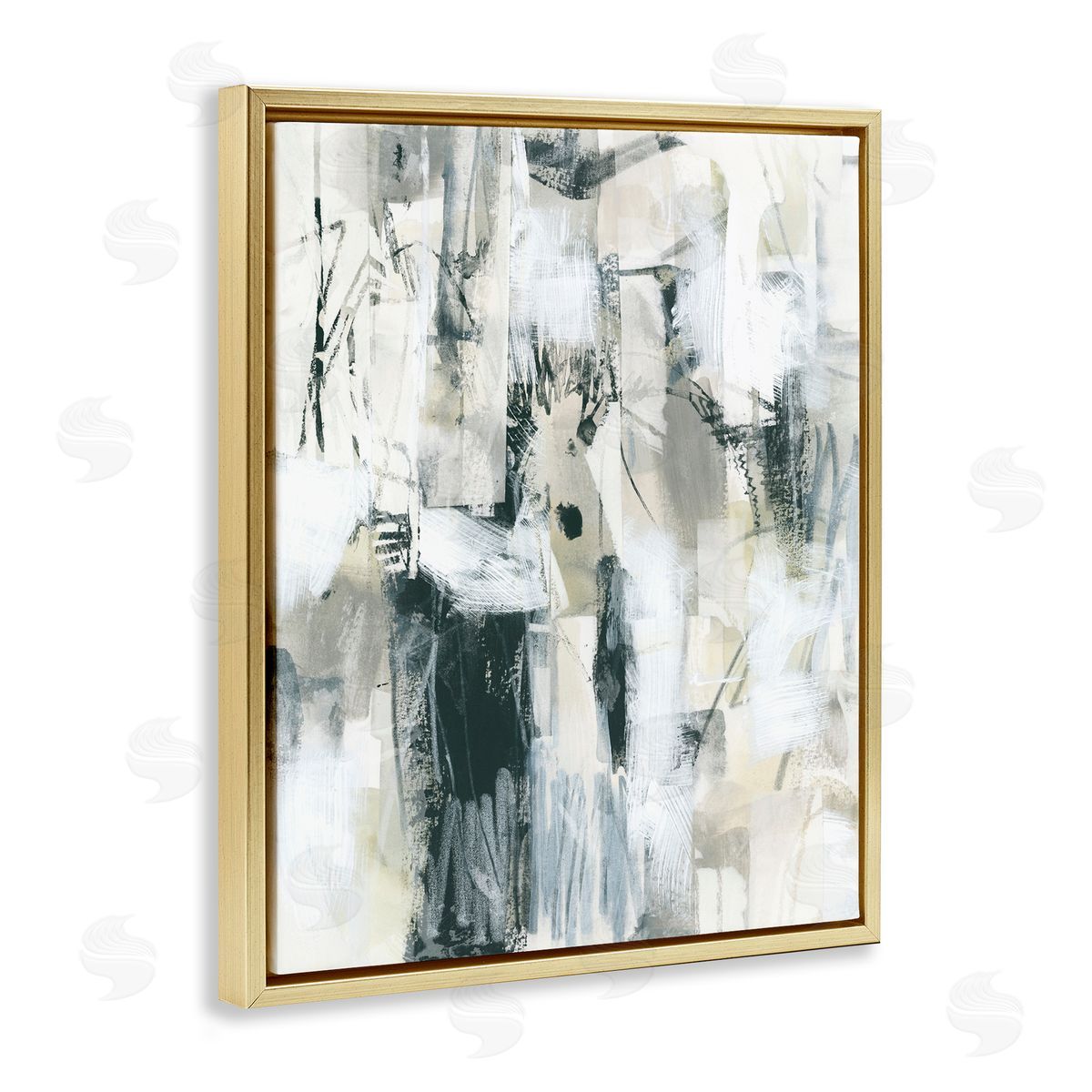 Expressive Grey Abstraction Gold Floating Frame Canvas Wall Art, Home Decor by June Erica Vess