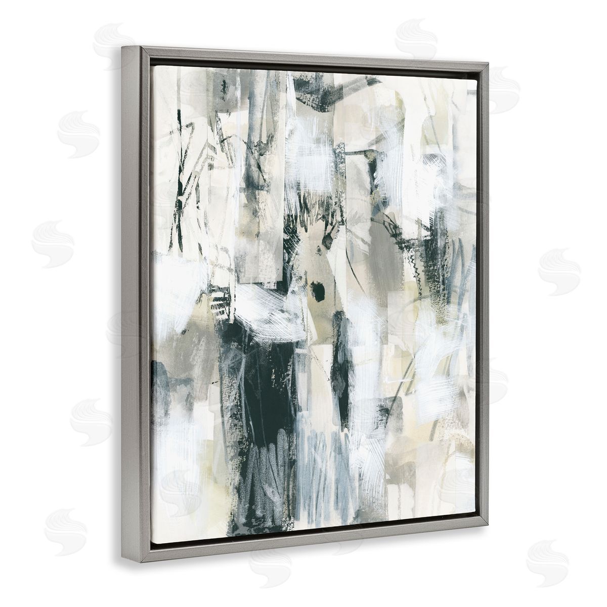 Expressive Grey Abstraction Grey Floating Frame Canvas Wall Art, Home Decor by June Erica Vess