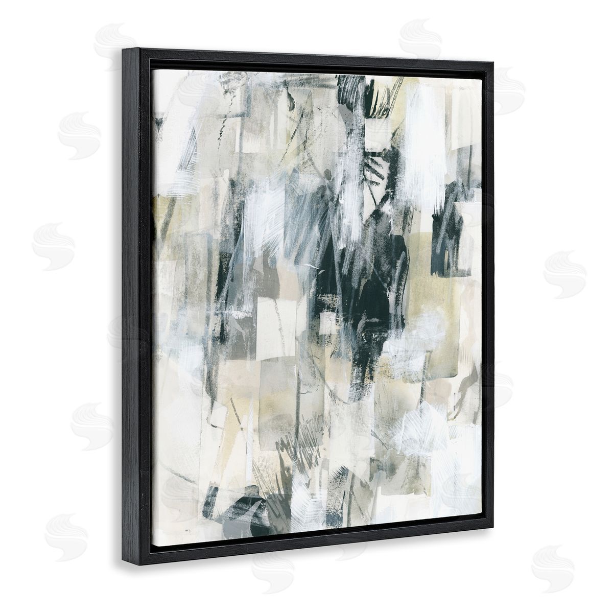 Grey Layered Restless Shapes Black Floating Frame Canvas Wall Art, Home Decor by June Erica Vess