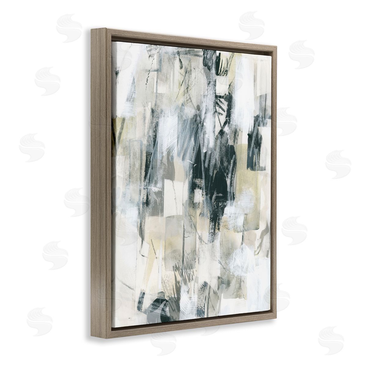 Grey Layered Restless Shapes Brown Floating Frame Canvas Wall Art, Home Decor by June Erica Vess