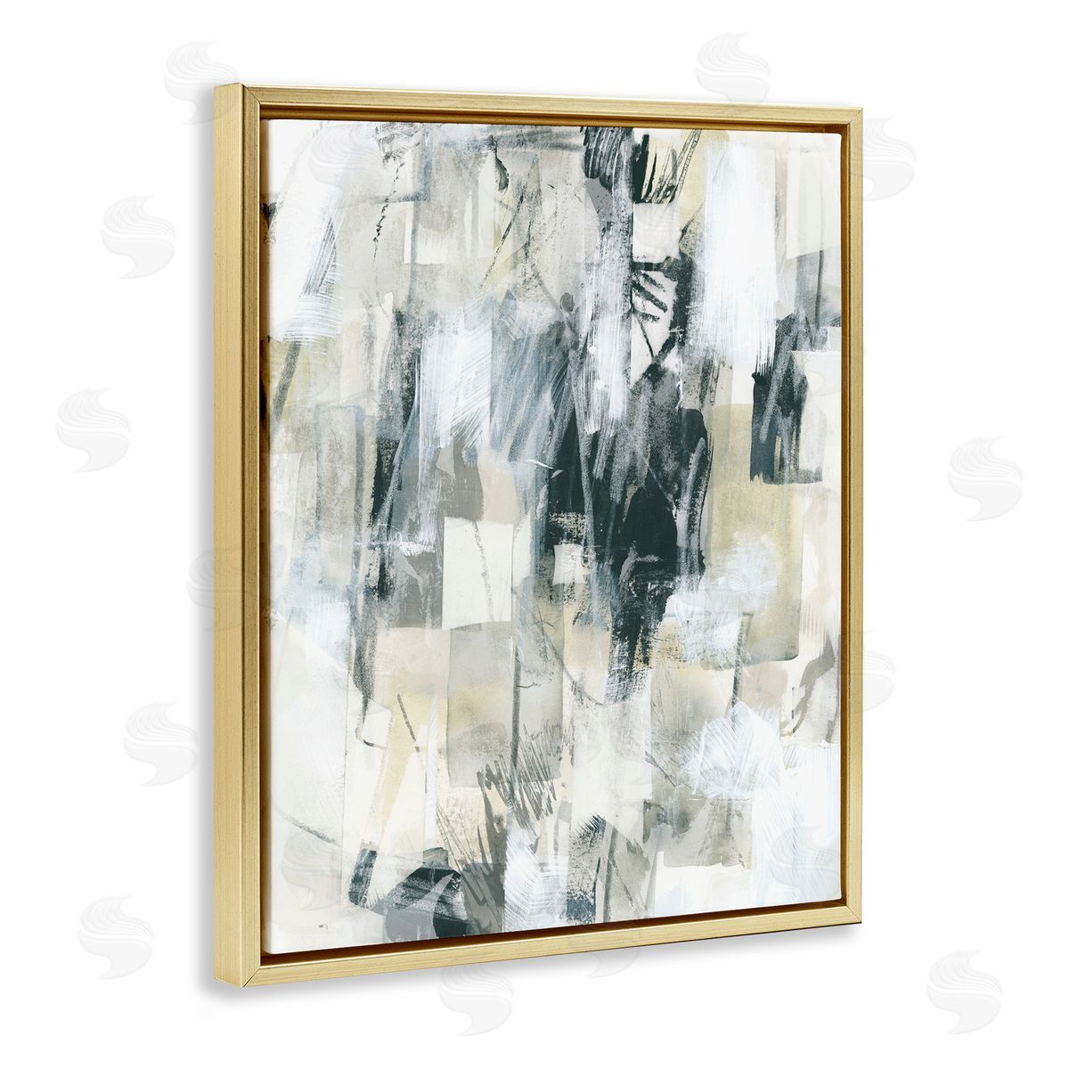 Grey Layered Restless Shapes Gold Floating Frame Canvas Wall Art, Home Decor by June Erica Vess