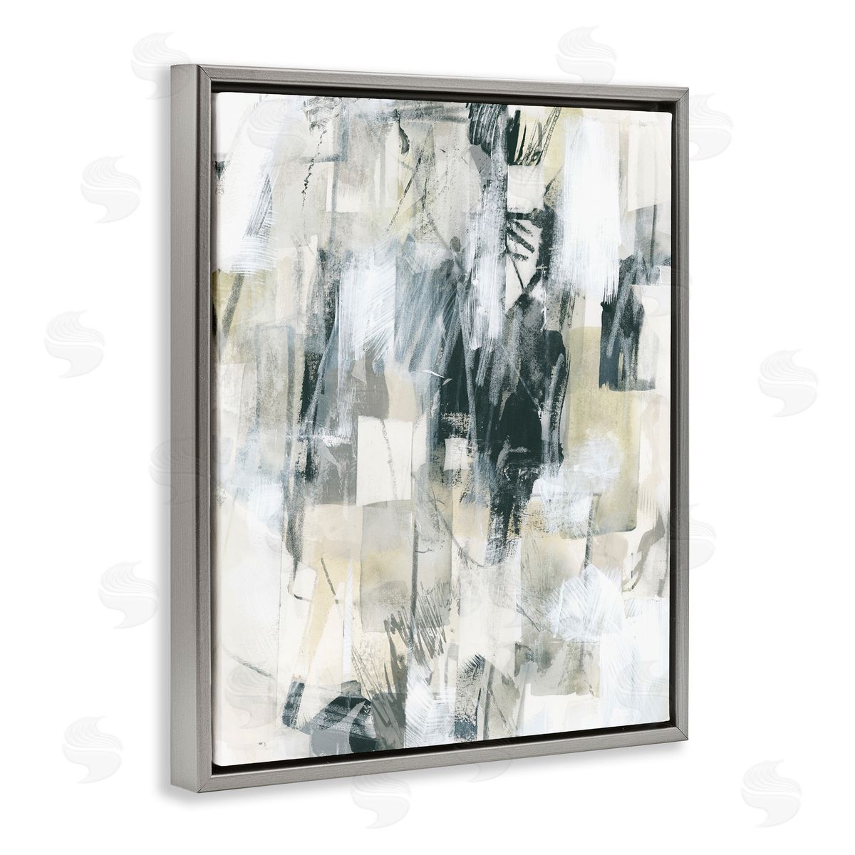 Grey Layered Restless Shapes Grey Floating Frame Canvas Wall Art, Home Decor by June Erica Vess
