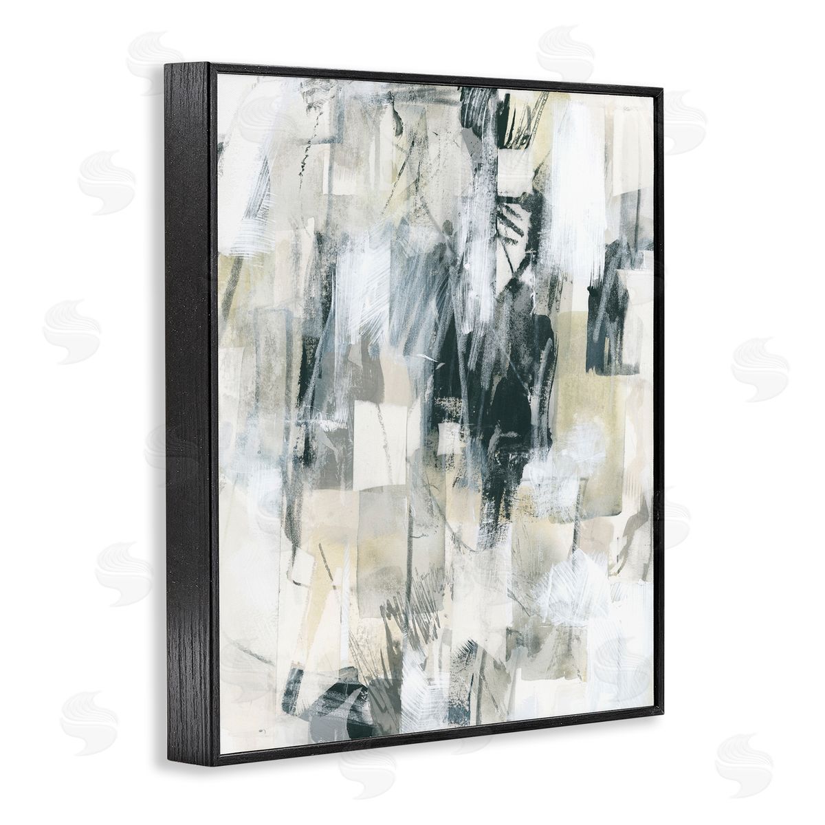 Grey Layered Restless Shapes Black Frame Print Wall Art, Home Decor by June Erica Vess