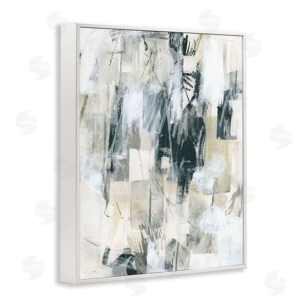 Grey Layered Restless Shapes White Frame Print Wall Art, Home Decor by June Erica Vess