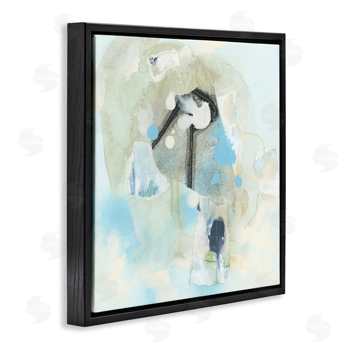 Soft Blue Complex Abstraction Black Floating Frame Canvas Wall Art, Home Decor by June Erica Vess