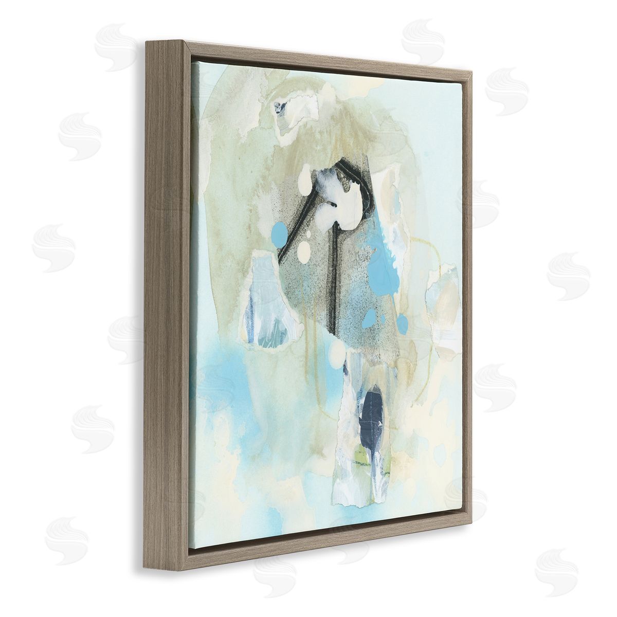 Soft Blue Complex Abstraction Brown Floating Frame Canvas Wall Art, Home Decor by June Erica Vess
