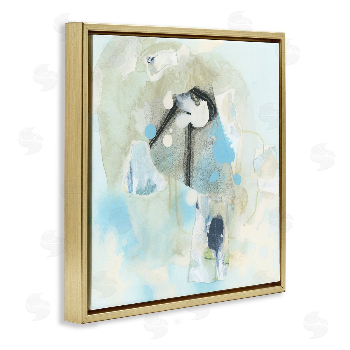 Soft Blue Complex Abstraction Gold Floating Frame Canvas Wall Art, Home Decor by June Erica Vess