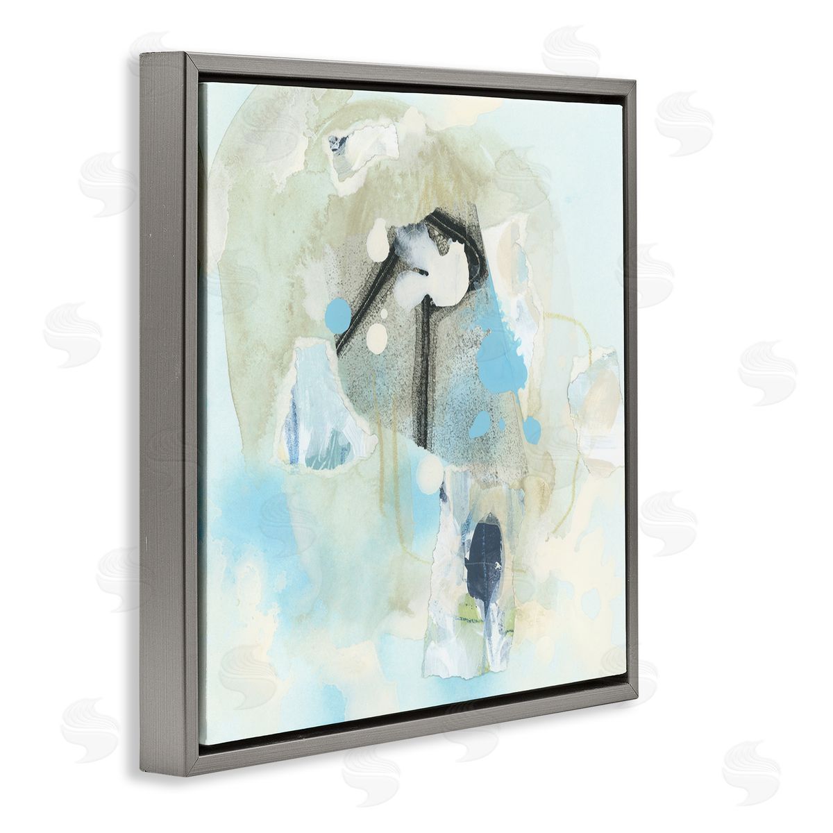 Soft Blue Complex Abstraction Grey Floating Frame Canvas Wall Art, Home Decor by June Erica Vess