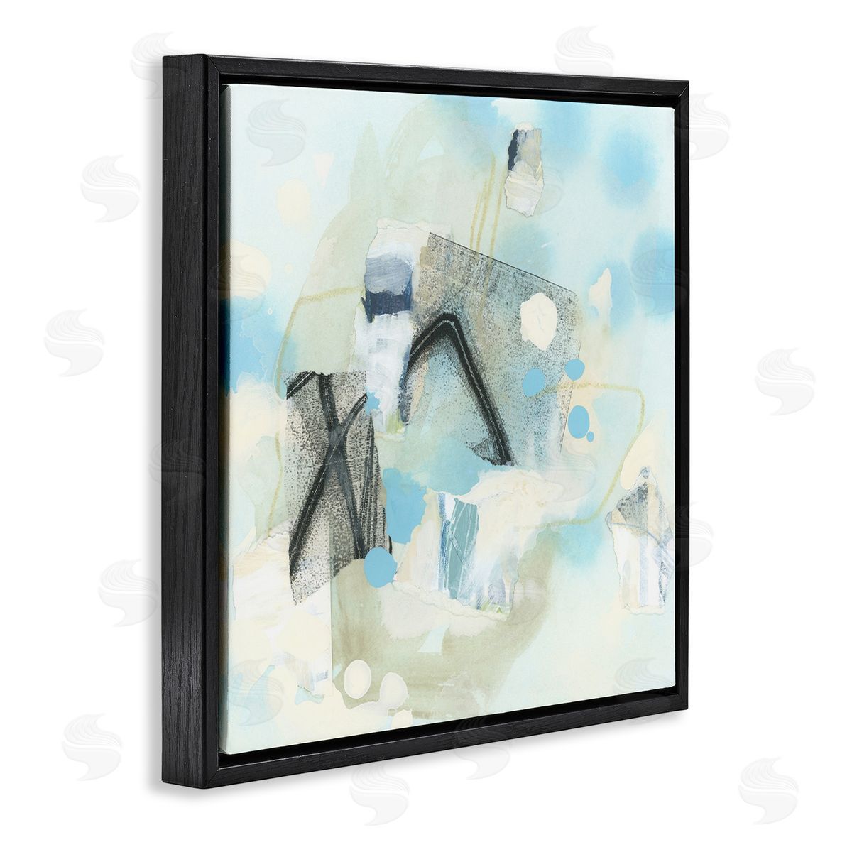 Expressive Blue Abstraction Black Floating Frame Canvas Wall Art, Home Decor by June Erica Vess