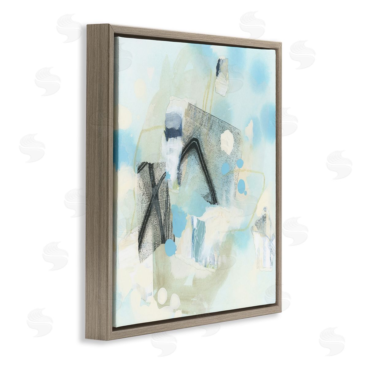 Expressive Blue Abstraction Brown Floating Frame Canvas Wall Art, Home Decor by June Erica Vess