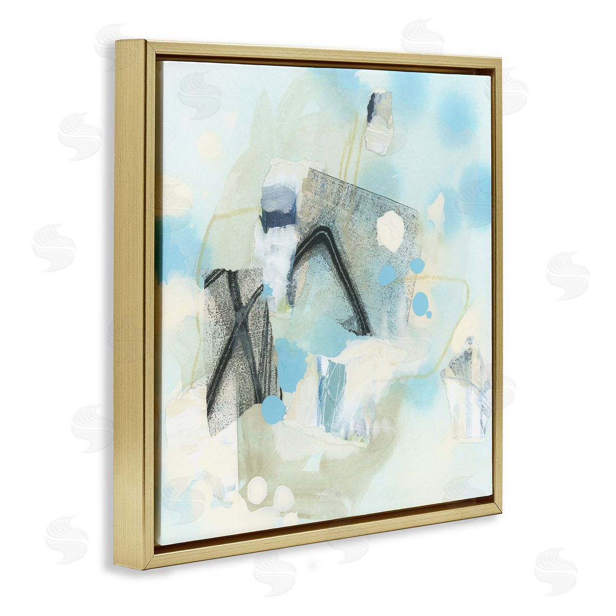 Expressive Blue Abstraction Gold Floating Frame Canvas Wall Art, Home Decor by June Erica Vess