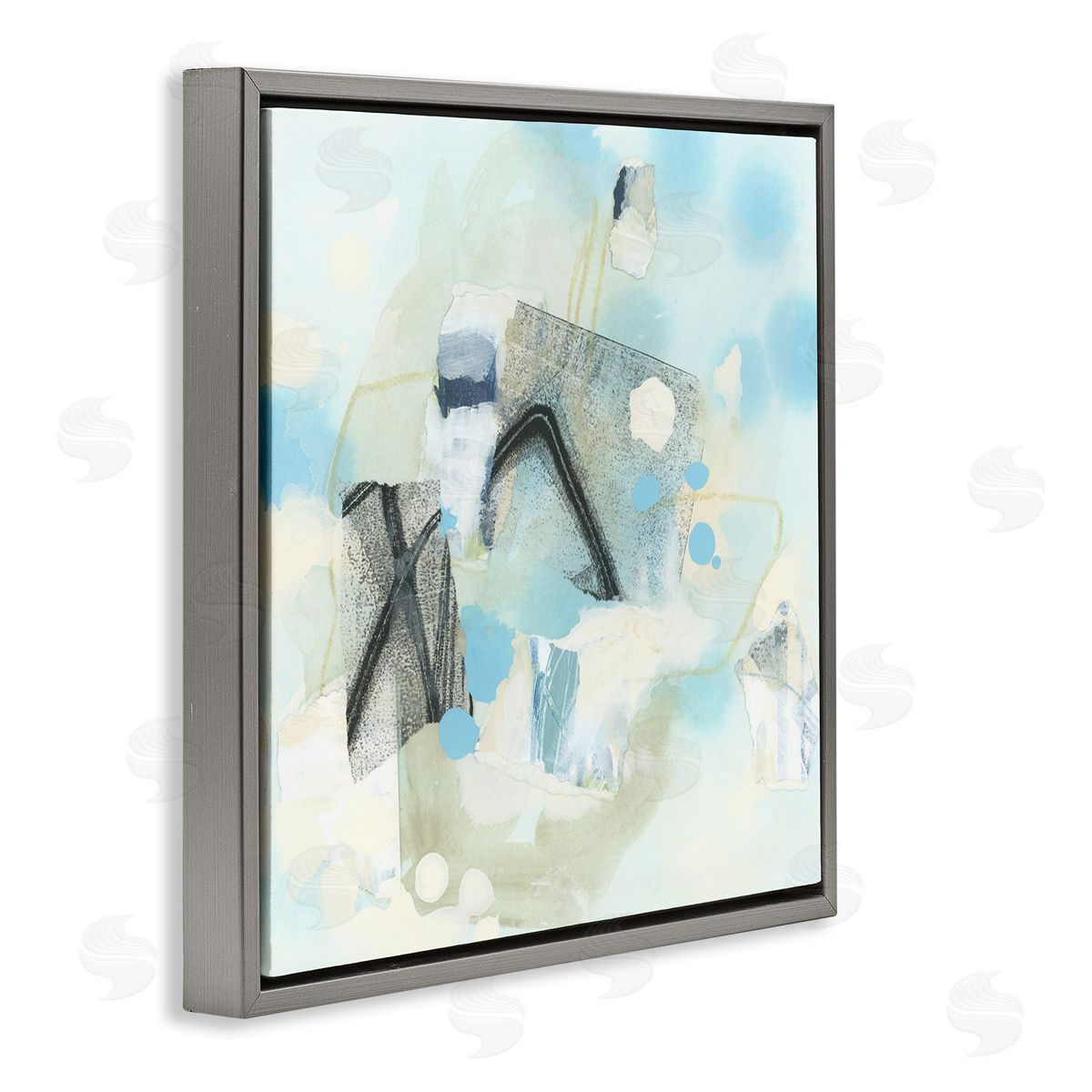 Expressive Blue Abstraction Grey Floating Frame Canvas Wall Art, Home Decor by June Erica Vess