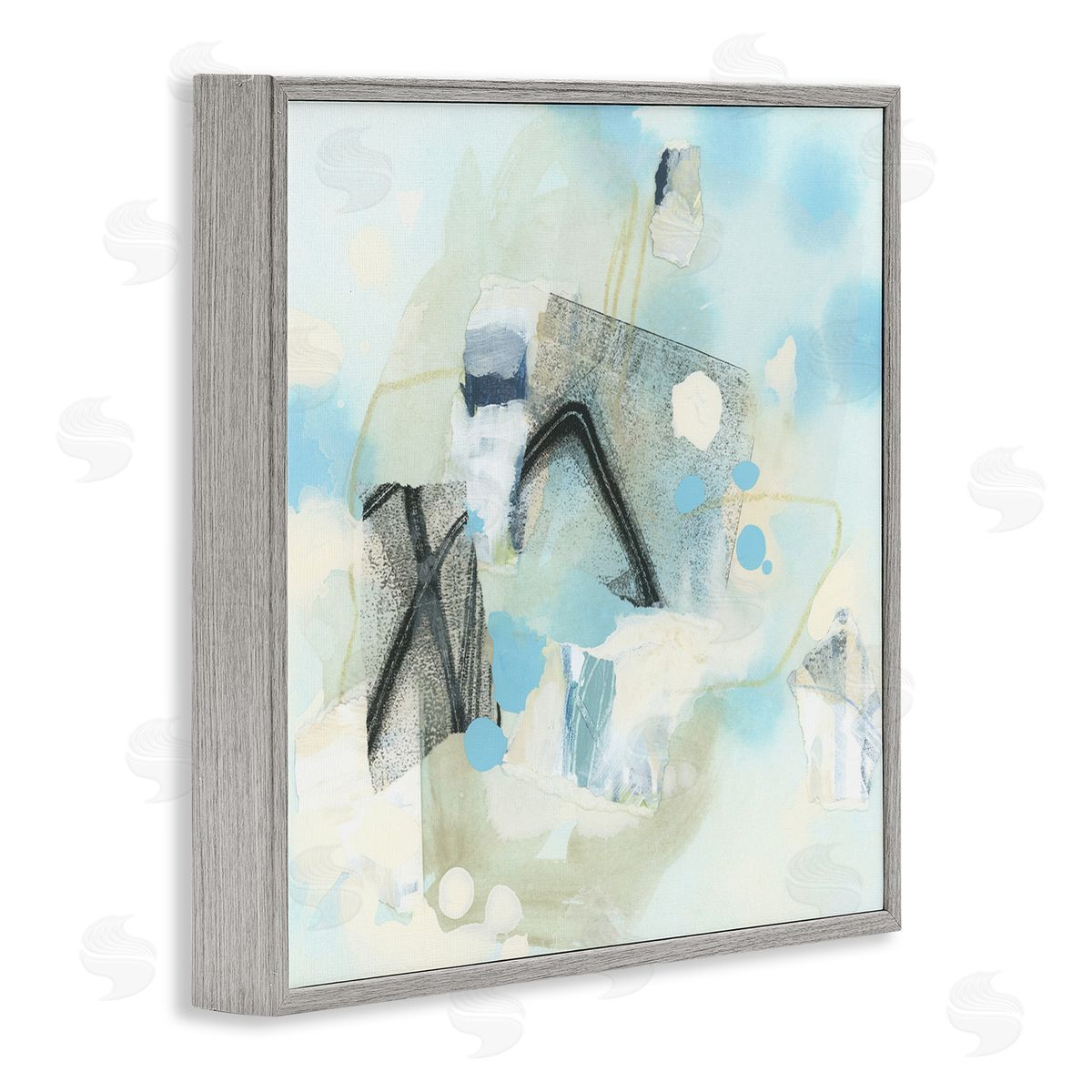 Expressive Blue Abstraction Grey Frame Print Wall Art, Home Decor by June Erica Vess