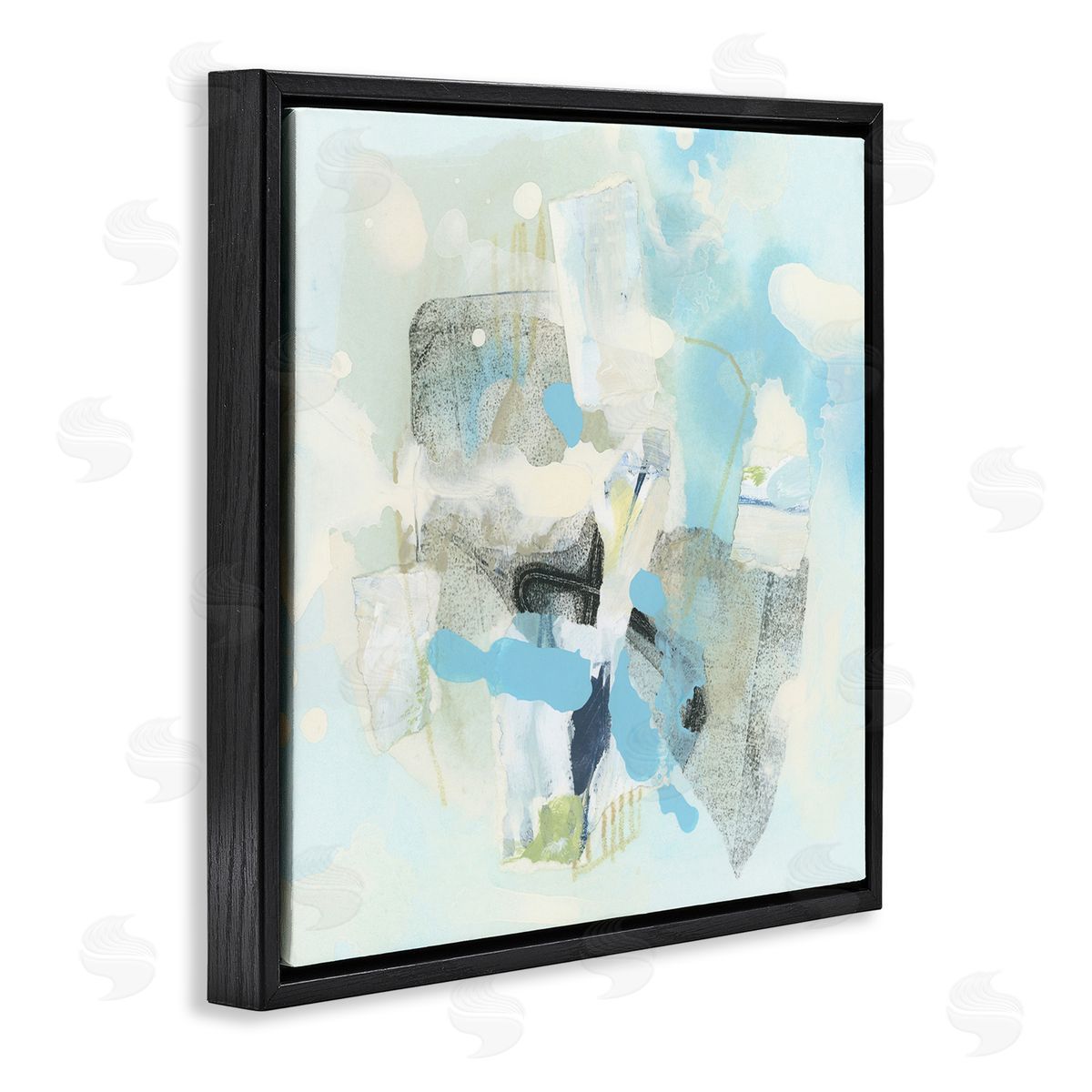 Modern Paint Splash Abstract Black Floating Frame Canvas Wall Art, Home Decor by June Erica Vess