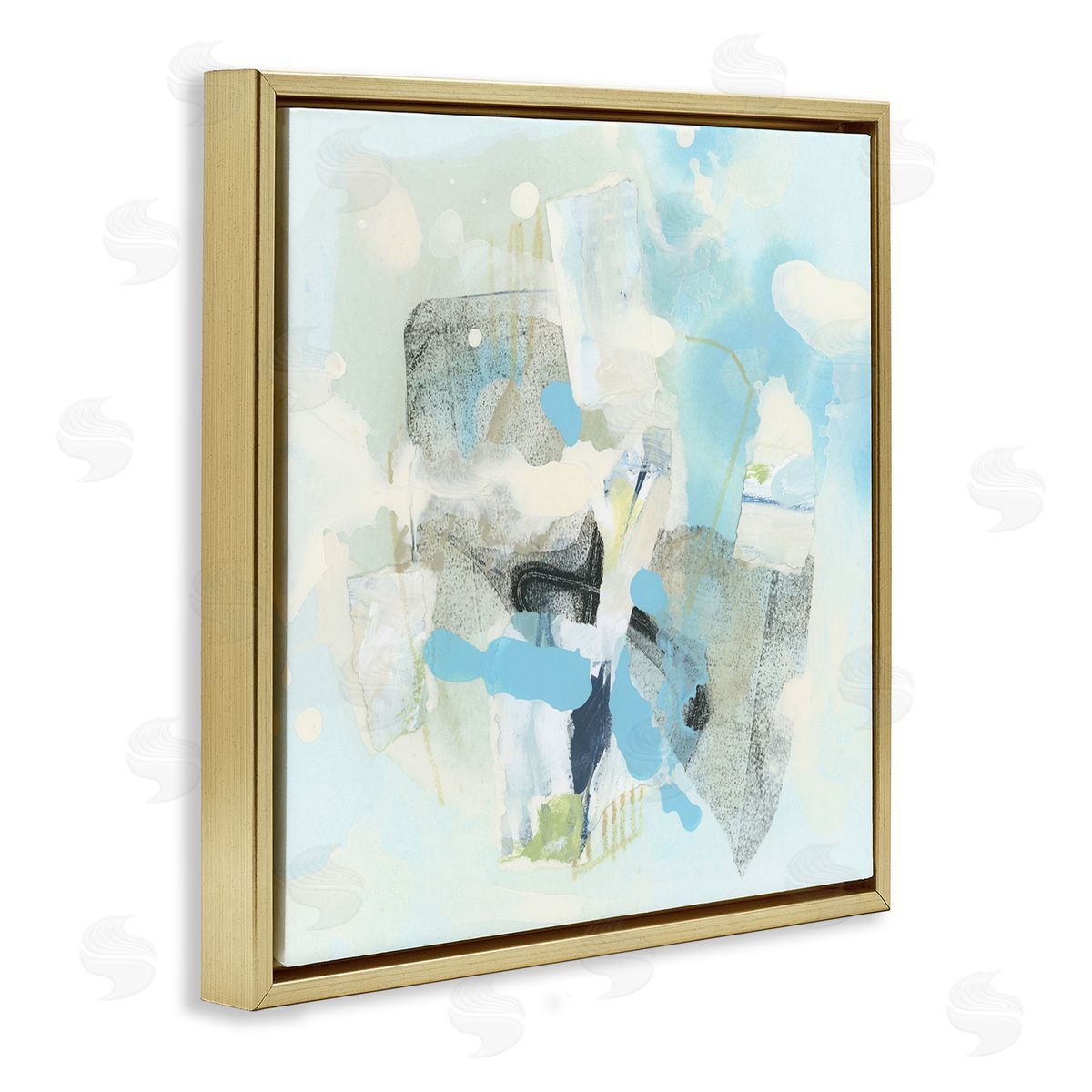 Modern Paint Splash Abstract Gold Floating Frame Canvas Wall Art, Home Decor by June Erica Vess