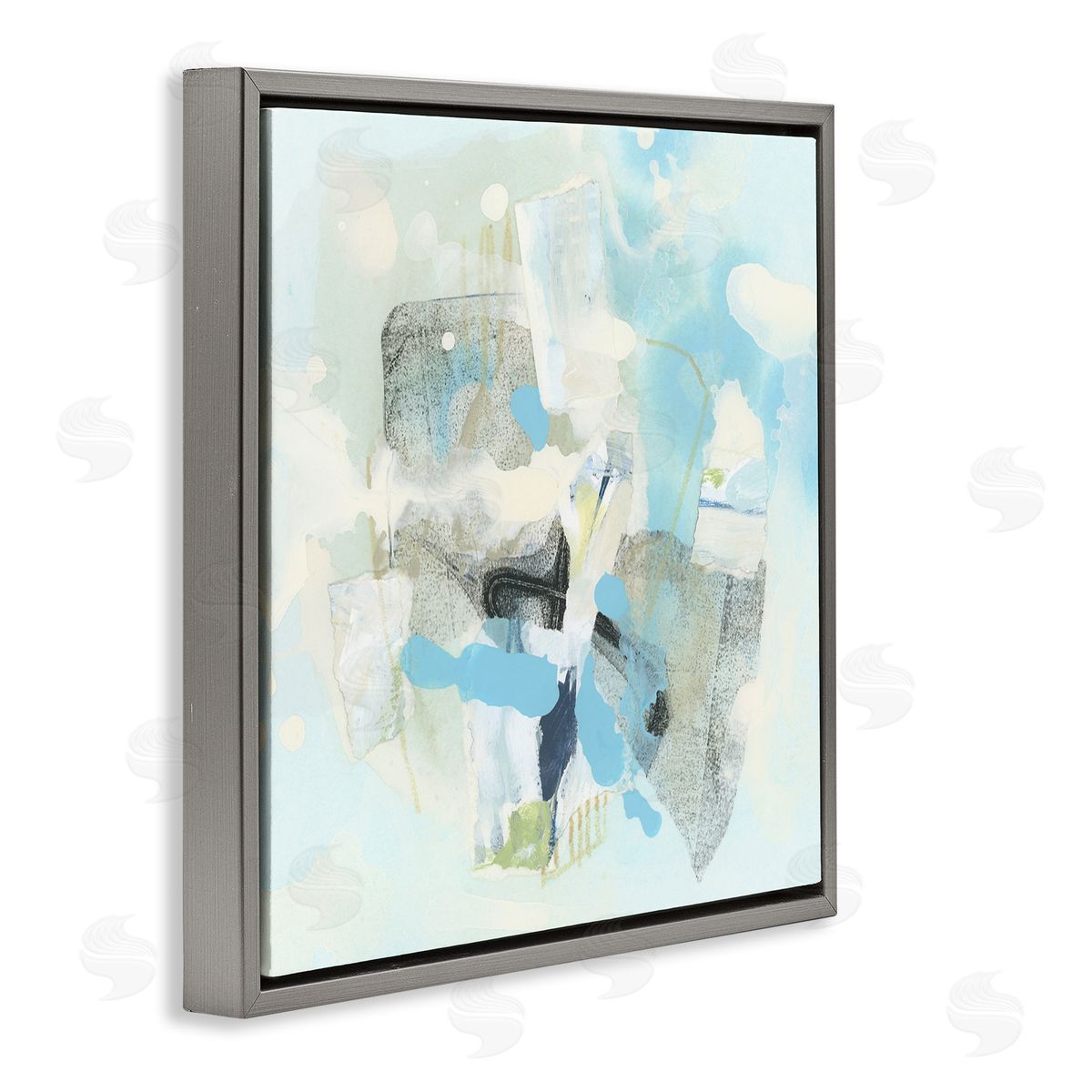 Modern Paint Splash Abstract Grey Floating Frame Canvas Wall Art, Home Decor by June Erica Vess