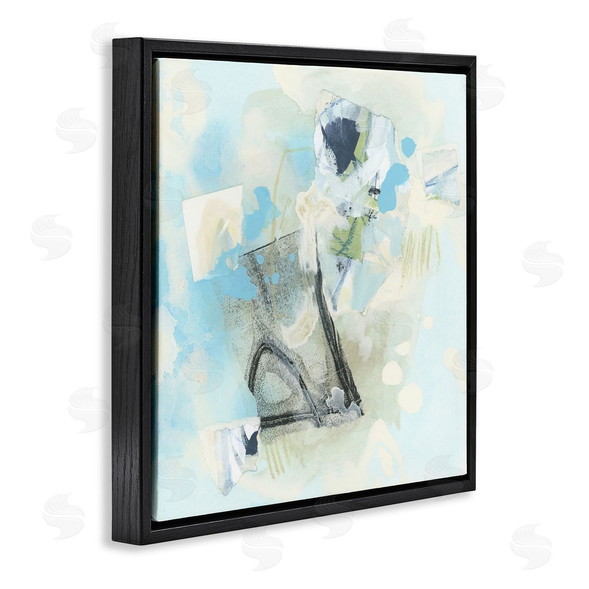 Blue and Grey Abstract Black Floating Frame Canvas Wall Art, Home Decor by June Erica Vess
