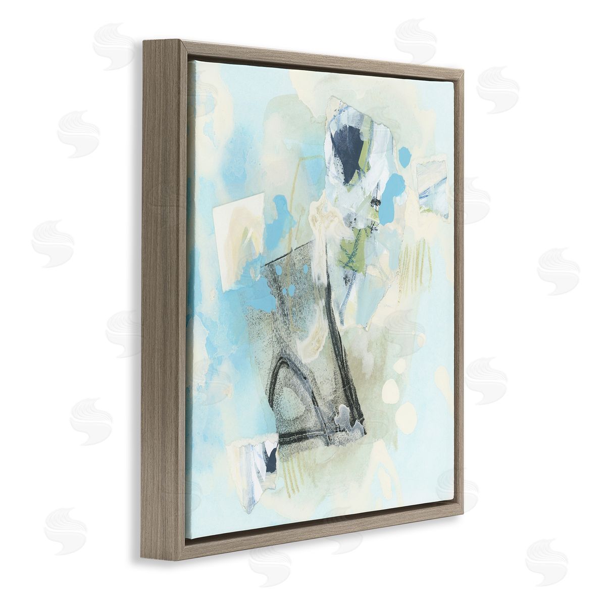 Blue and Grey Abstract Brown Floating Frame Canvas Wall Art, Home Decor by June Erica Vess