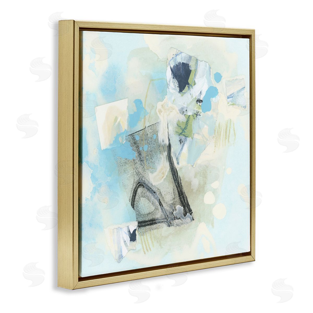 Blue and Grey Abstract Gold Floating Frame Canvas Wall Art, Home Decor by June Erica Vess
