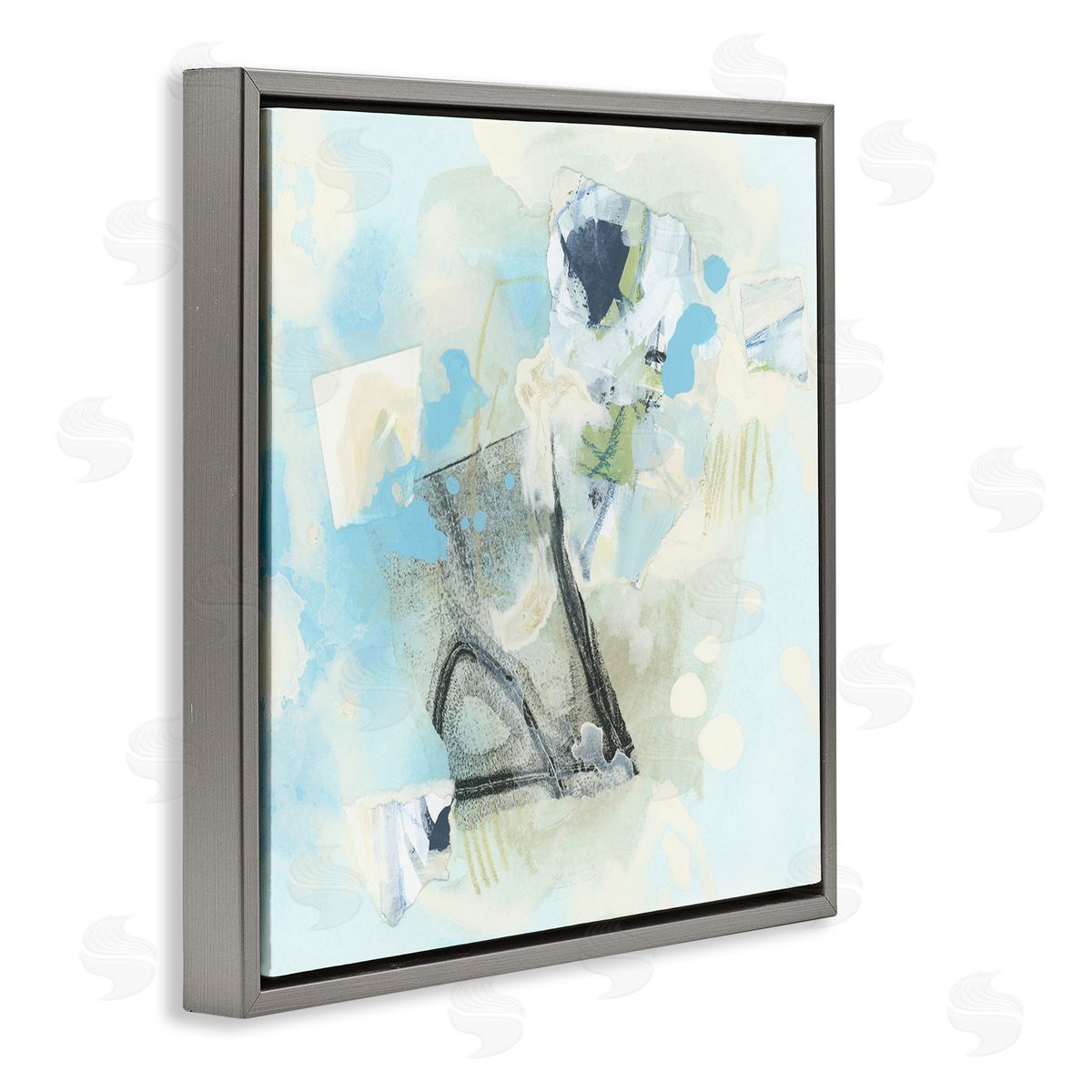 Blue and Grey Abstract Grey Floating Frame Canvas Wall Art, Home Decor by June Erica Vess