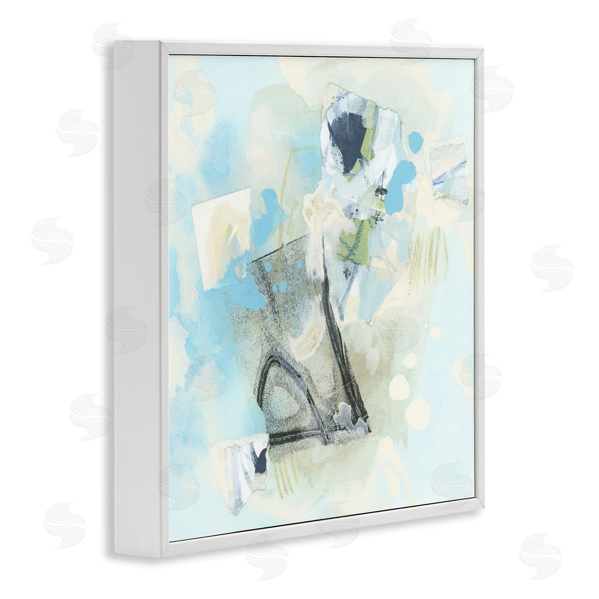 Blue and Grey Abstract White Frame Print Wall Art, Home Decor by June Erica Vess