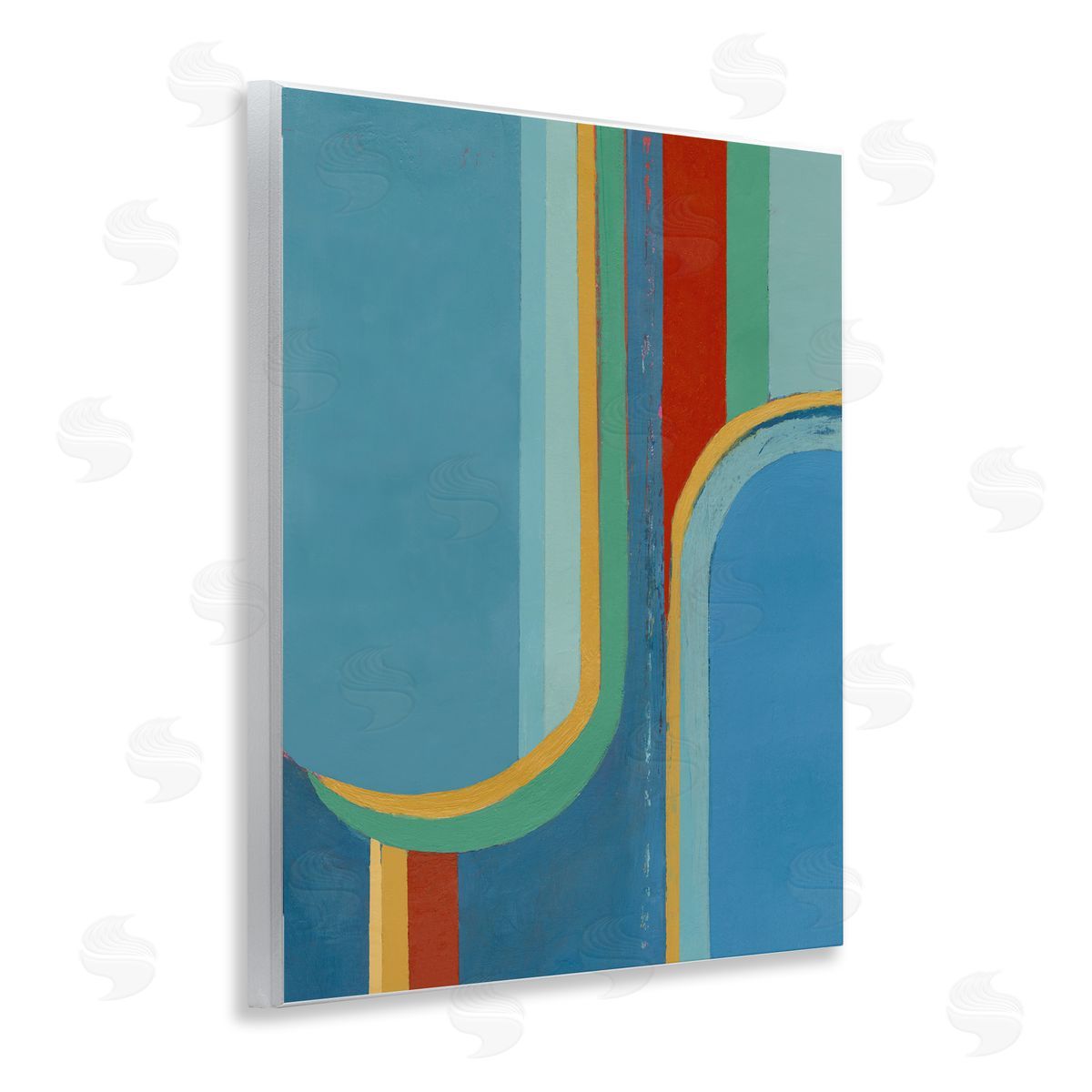 Blue and Red Arches Wood Plaque Wall Art, Home Decor by Pippin Schupbach