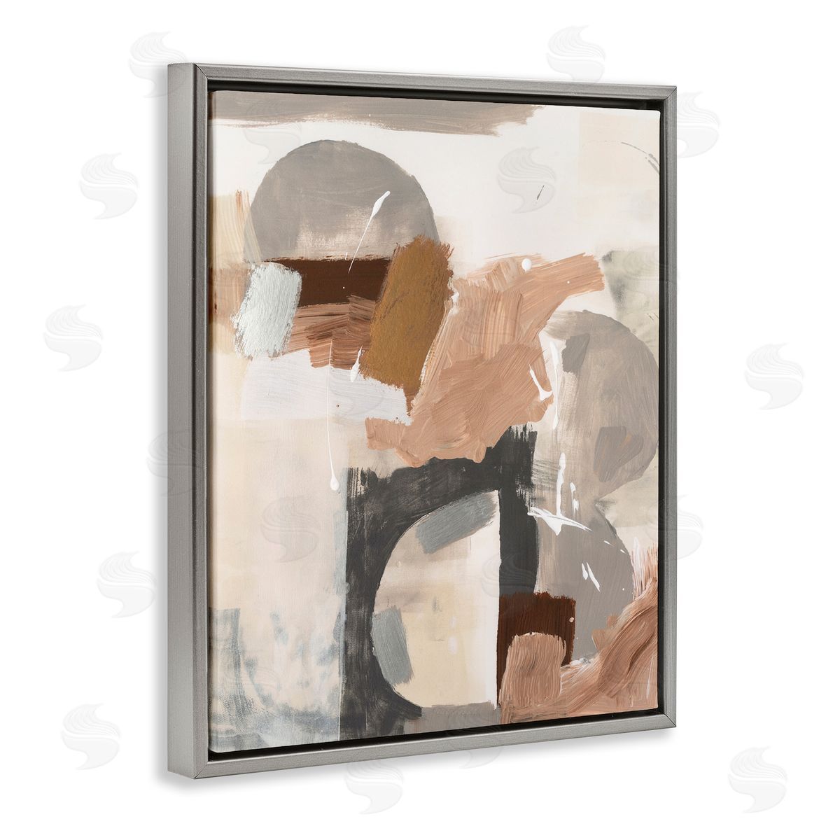 Expressive Desert Abstract Grey Floating Frame Canvas Wall Art, Home Decor by Victoria Barnes