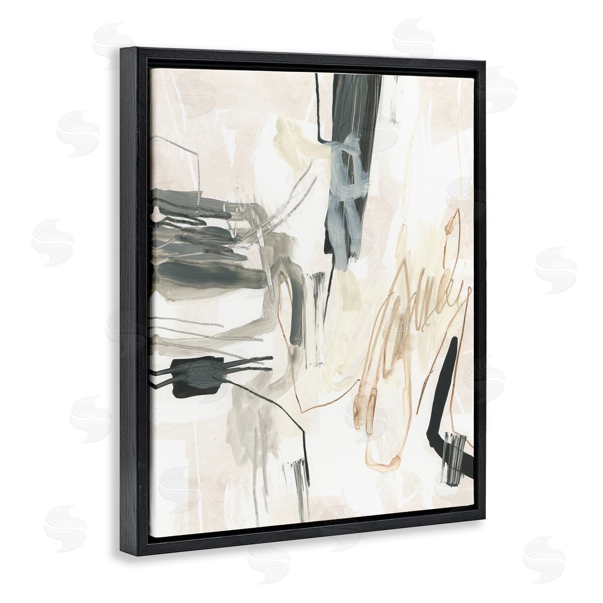 Expressive Neutral Tones Scribble Black Floating Frame Canvas Wall Art, Home Decor by June Erica Vess