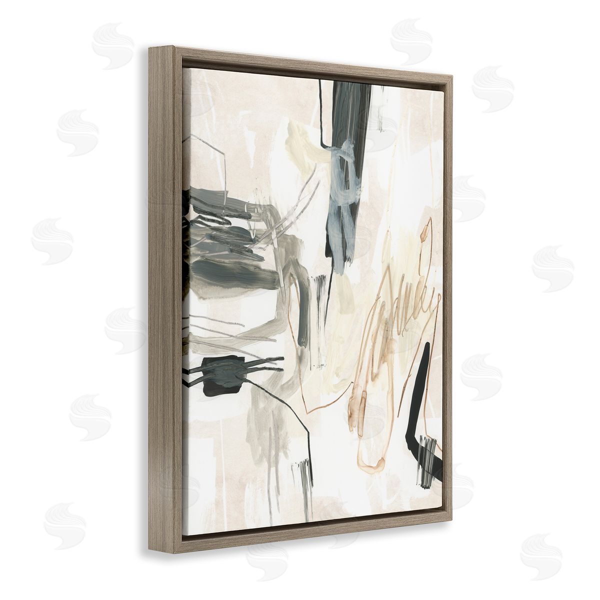 Expressive Neutral Tones Scribble Brown Floating Frame Canvas Wall Art, Home Decor by June Erica Vess