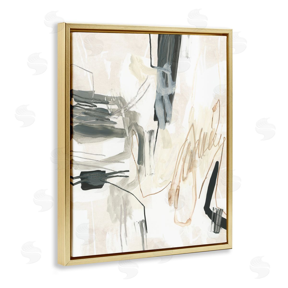 Expressive Neutral Tones Scribble Gold Floating Frame Canvas Wall Art, Home Decor by June Erica Vess
