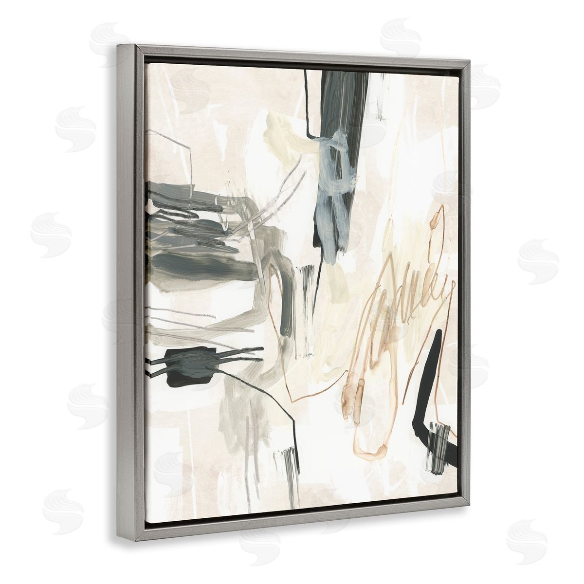 Expressive Neutral Tones Scribble Grey Floating Frame Canvas Wall Art, Home Decor by June Erica Vess