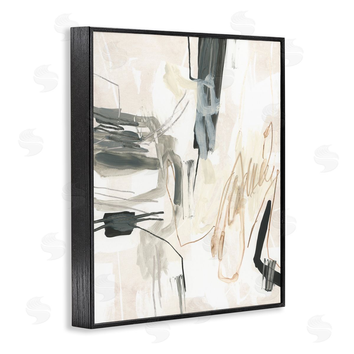 Expressive Neutral Tones Scribble Black Frame Print Wall Art, Home Decor by June Erica Vess