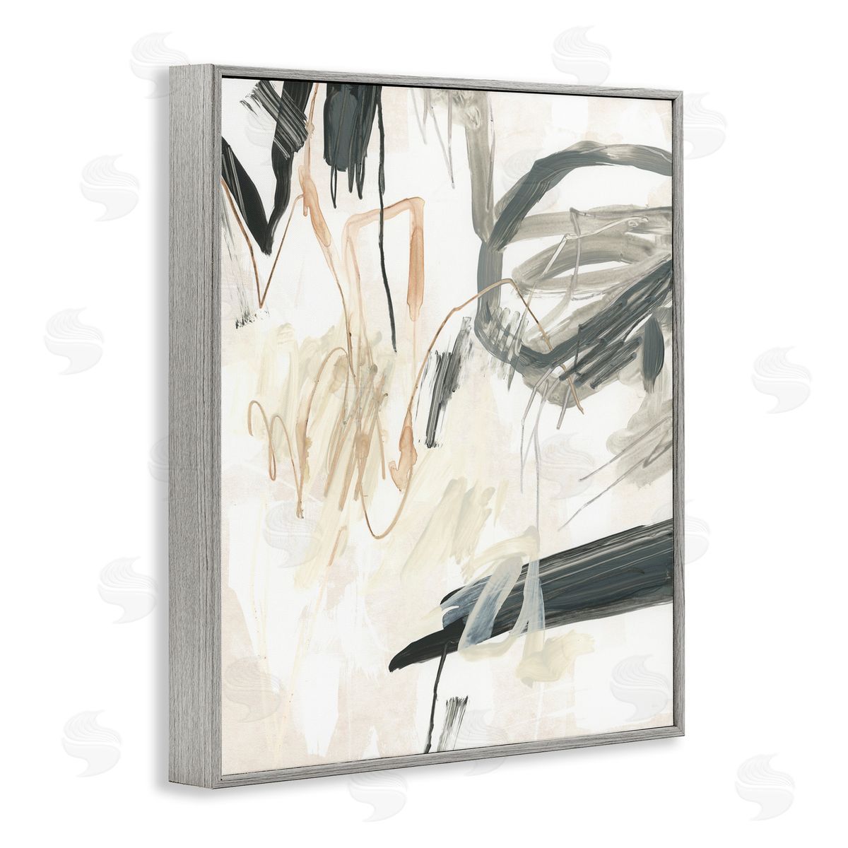Scribbled Abstract on Beige Grey Frame Print Wall Art, Home Decor by June Erica Vess