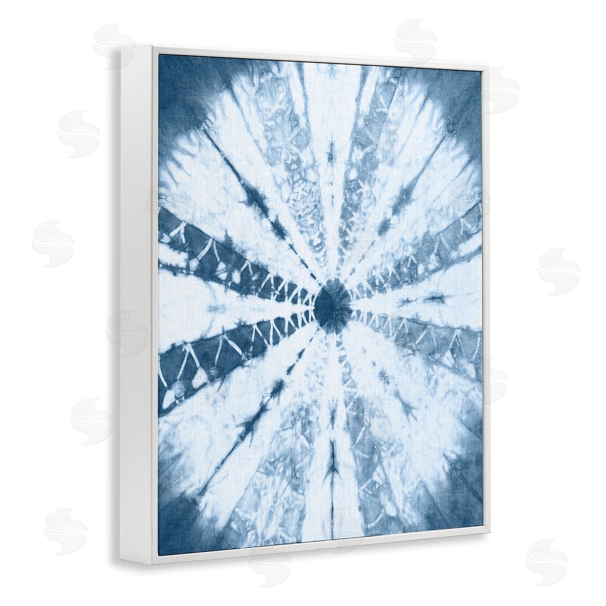 Blue Tie Dye Sunburst White Frame Print Wall Art, Home Decor by Jason Johnson