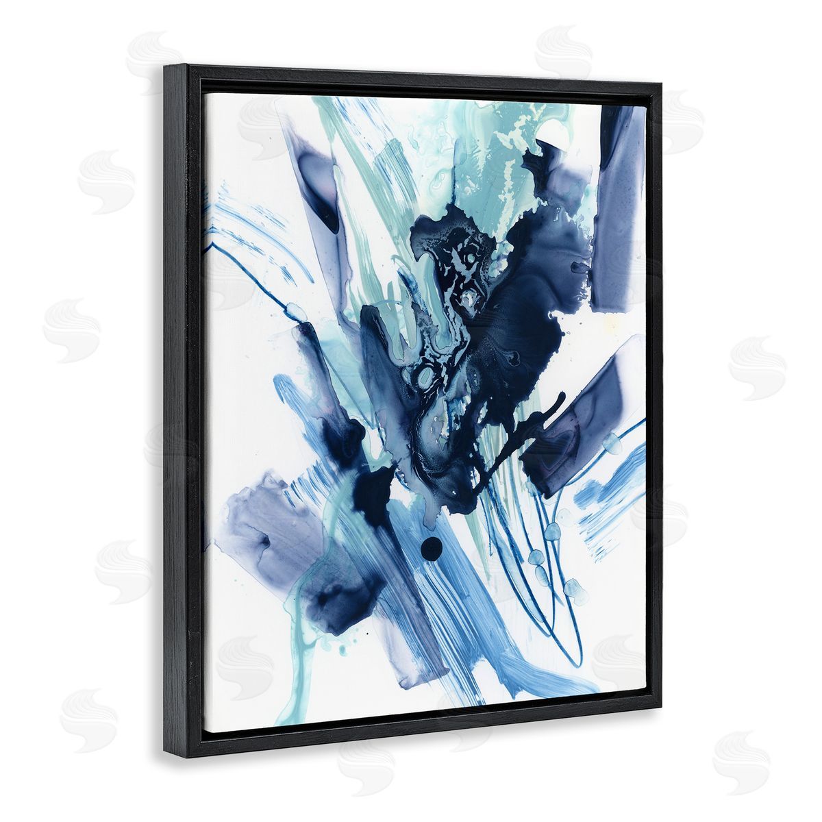 Restless Blue Splash Black Floating Frame Canvas Wall Art, Home Decor by June Erica Vess