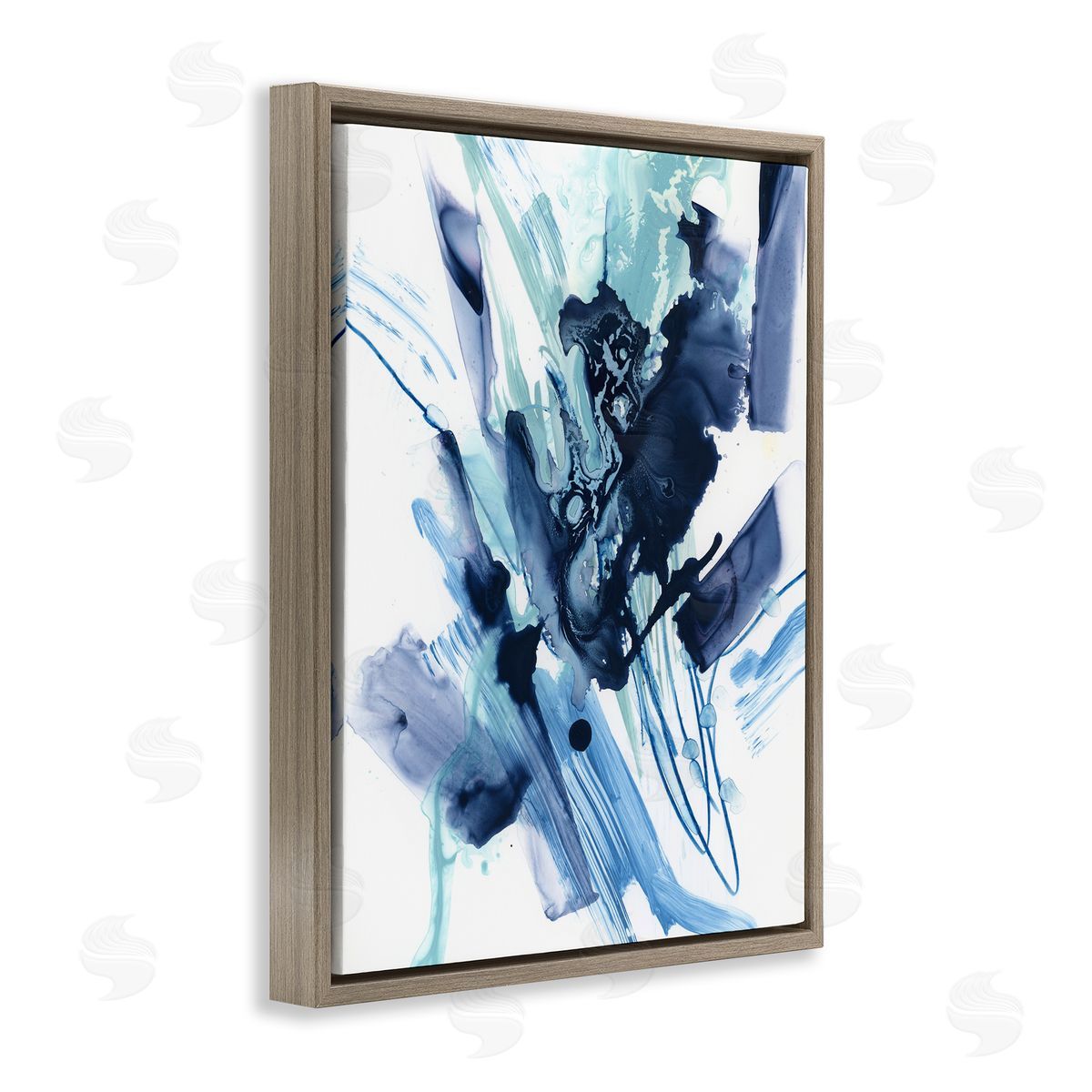 Restless Blue Splash Brown Floating Frame Canvas Wall Art, Home Decor by June Erica Vess