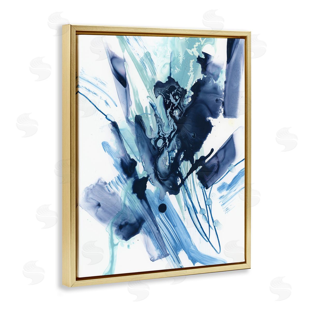 Restless Blue Splash Gold Floating Frame Canvas Wall Art, Home Decor by June Erica Vess