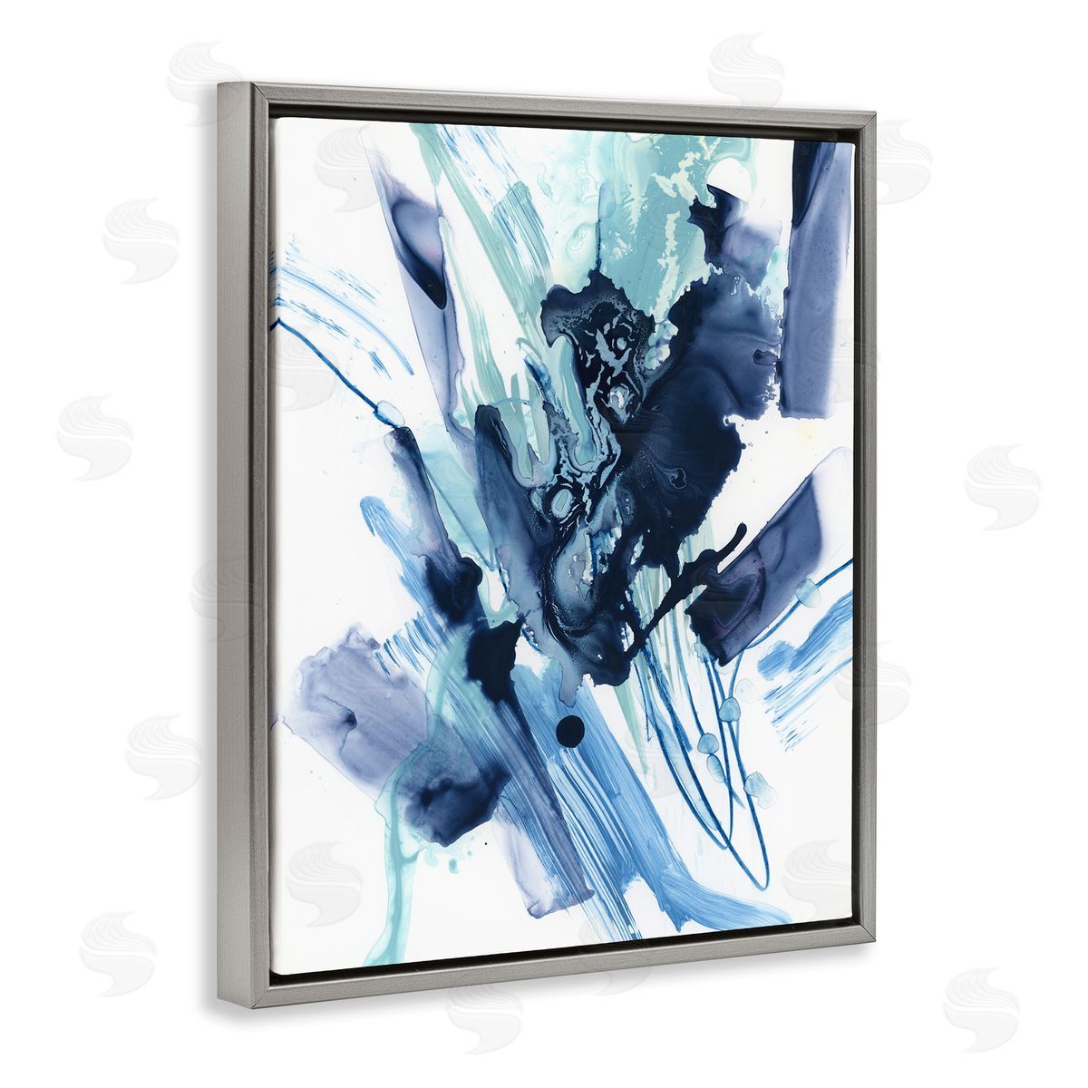 Restless Blue Splash Grey Floating Frame Canvas Wall Art, Home Decor by June Erica Vess