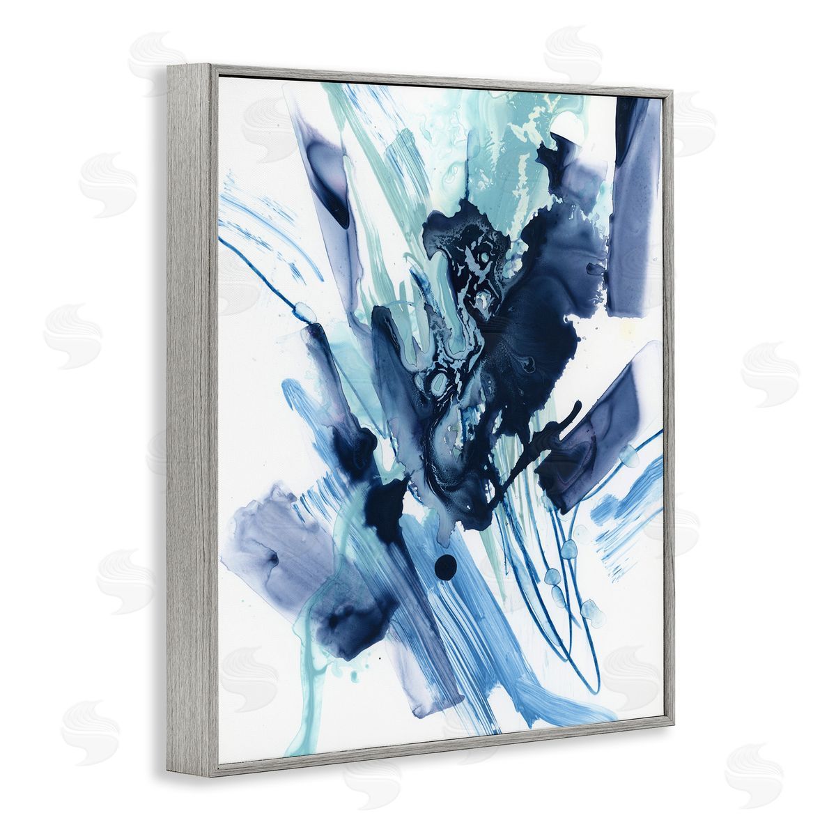 Restless Blue Splash Grey Frame Print Wall Art, Home Decor by June Erica Vess