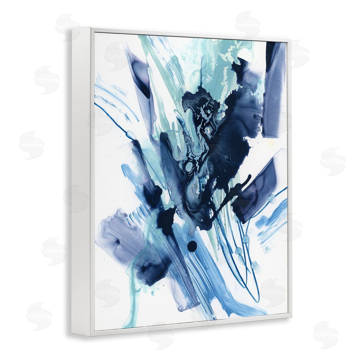 Restless Blue Splash White Frame Print Wall Art, Home Decor by June Erica Vess