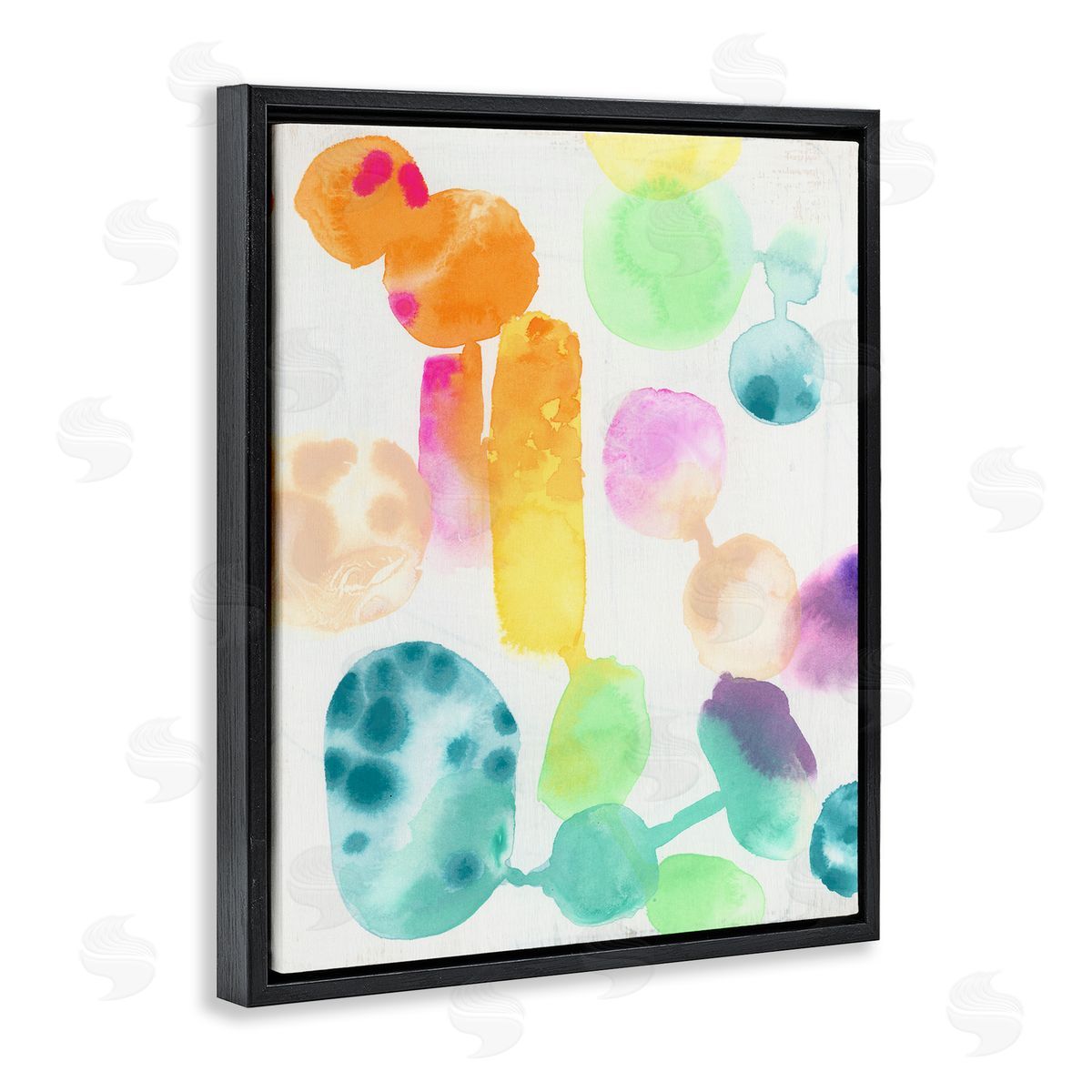 Rainbow Watercolor Pattern Black Floating Frame Canvas Wall Art, Home Decor by June Erica Vess