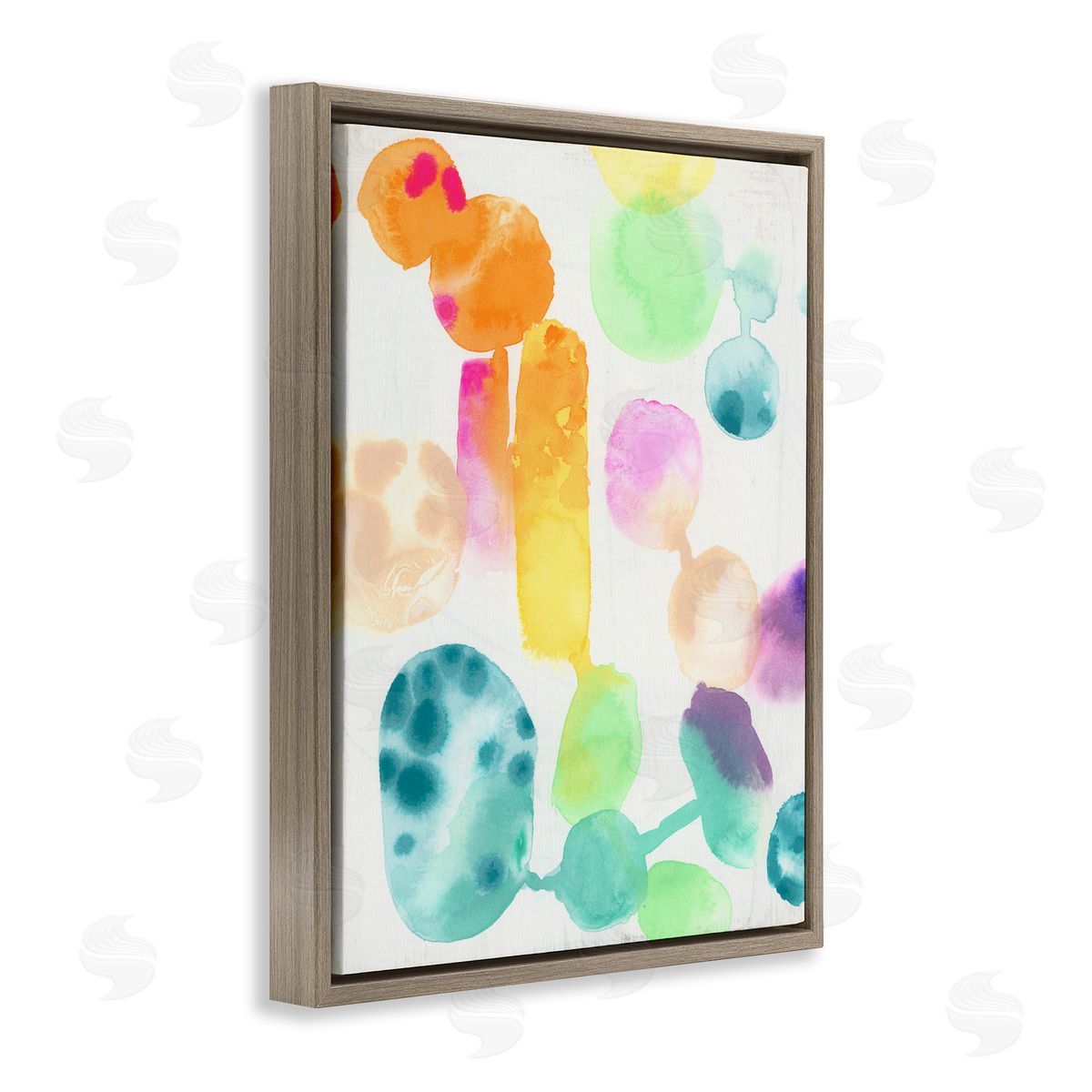 Rainbow Watercolor Pattern Brown Floating Frame Canvas Wall Art, Home Decor by June Erica Vess